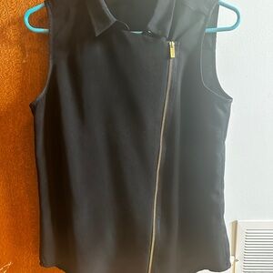 Black Sleeveless Top with Gold Zipper